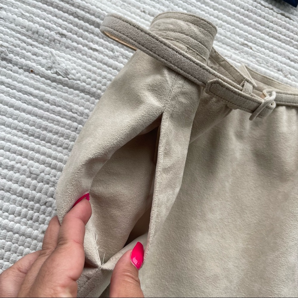 Vintage Nat Kaplan Ultrasuede Skirt Suit Navy Trim 70s Madison Ave Size 14 - Picture 5 of 12